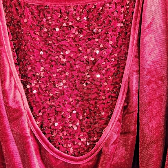 Women's Sparkly Velvet Cascade Hem Size 2X Burgundy Dressy Sequined Evening‎ - Picture 3 of 7